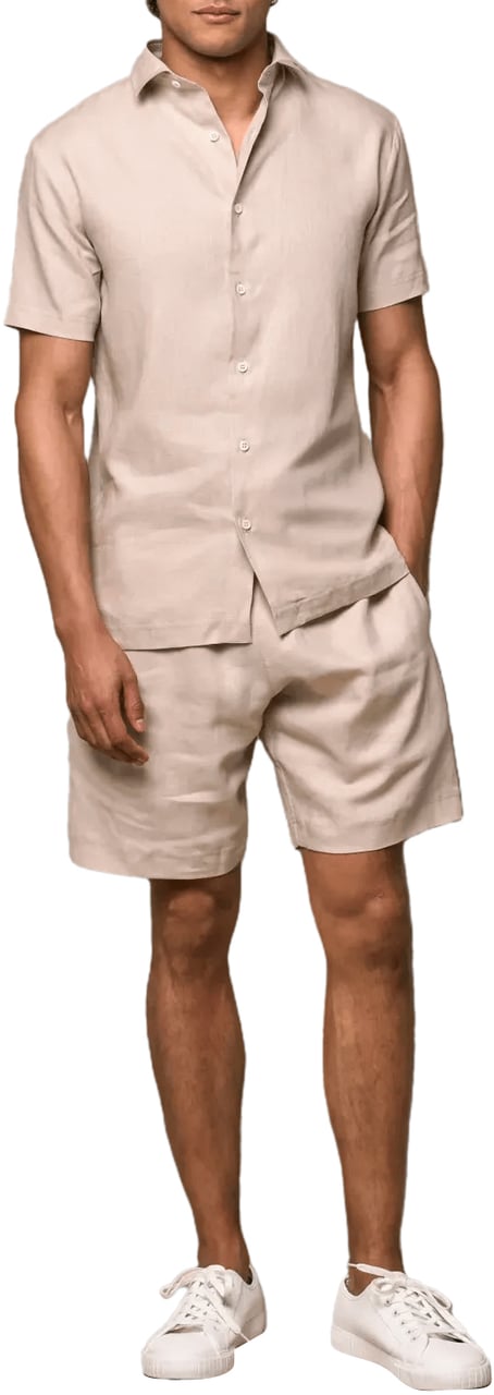 Valenza Sportshorts van linnen met stretch in lichtbeige Beige