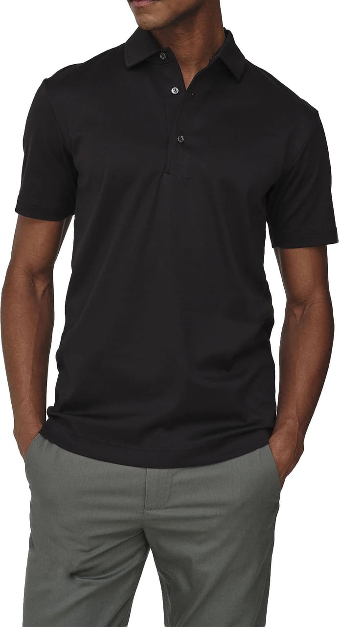 Valenza Supima Shiller Collar Polo Shirt Zwart