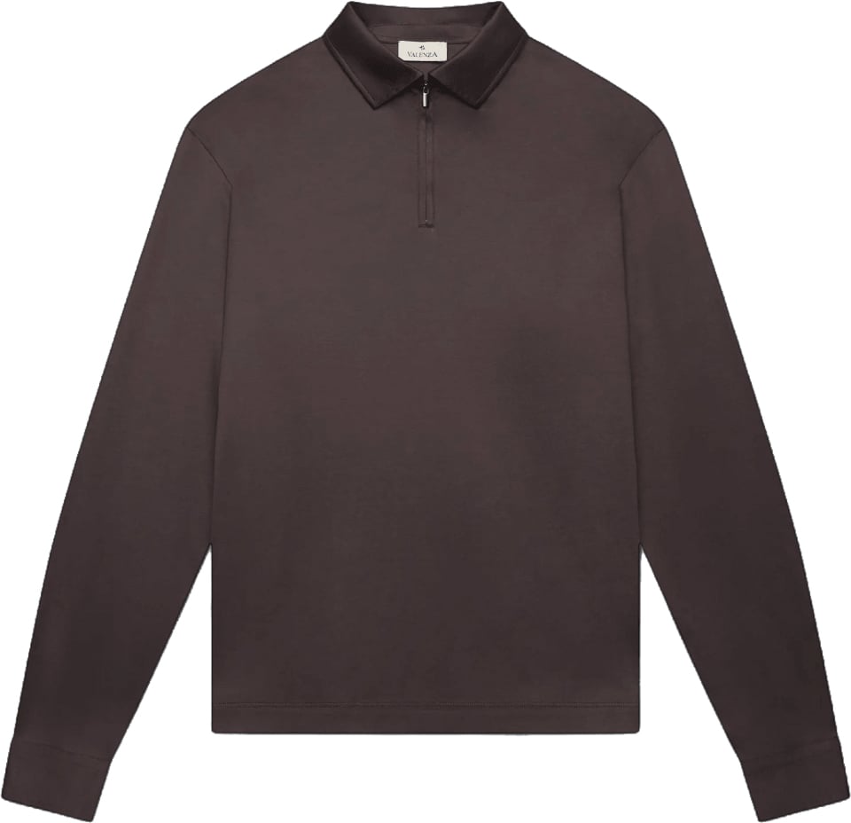Valenza SUPIMA ZIP COLLAR LONG SLEEVE POLO SHIRT Bruin