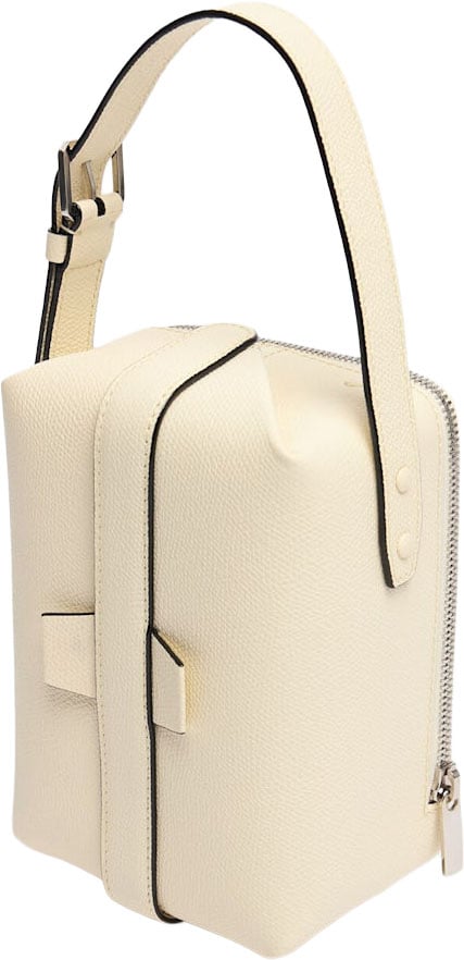 Valextra Structured Calfskin Leather Bag with Zipper Detail Neutraal