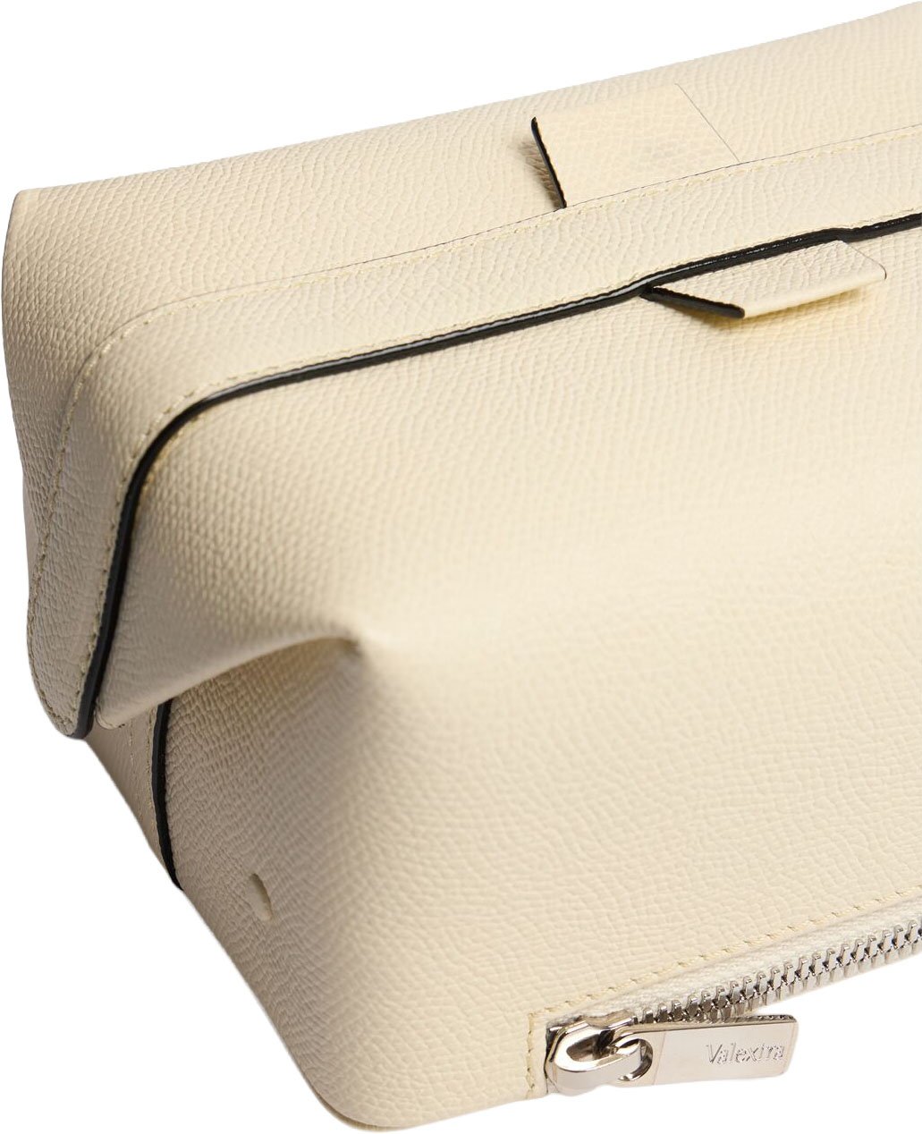 Valextra Structured Calfskin Leather Bag with Zipper Detail Neutraal