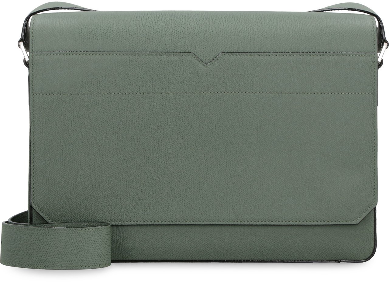 Valextra V-Line leather messenger bag Groen