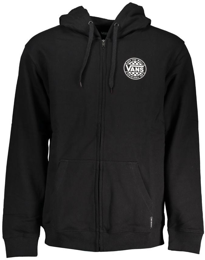 Vans Black Cotton Men Sweater with Hood and Zip Pockets Zwart