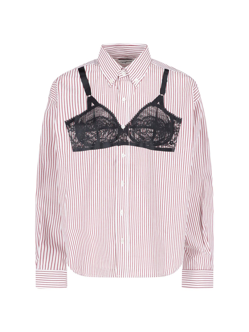 VAQUERA Red/White Striped Lace Overlay Shirt Neutraal