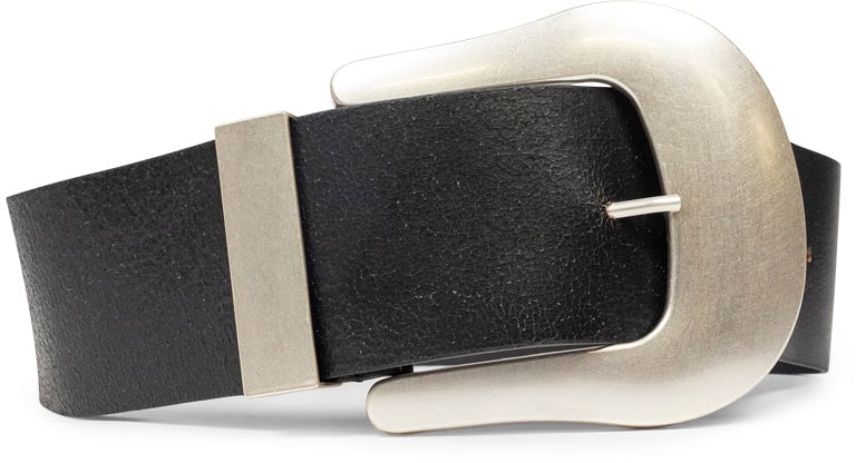 VAQUERA OVERSIZED WESTERN BELT CRACKED LEATHER BLACK Zwart