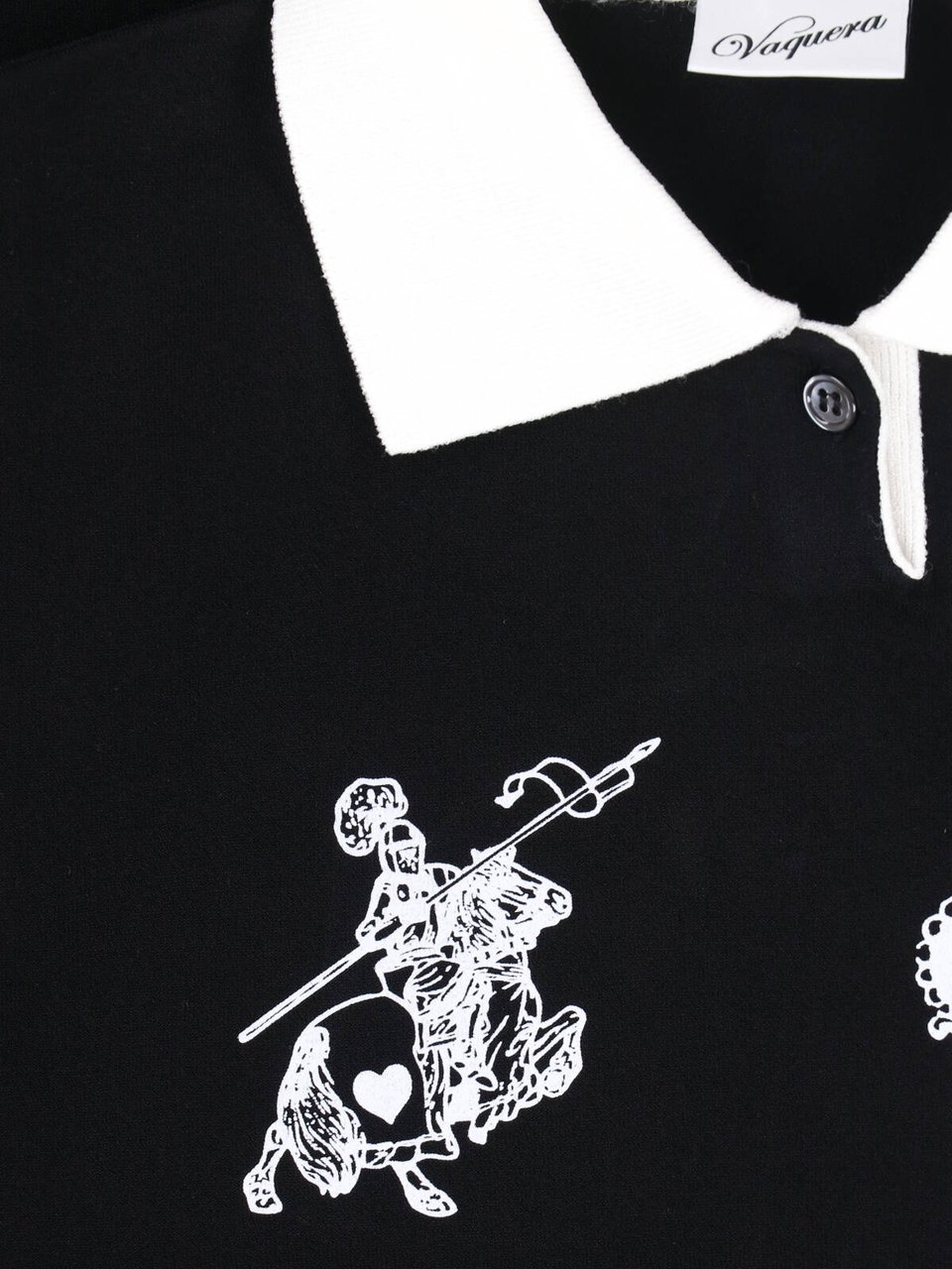 VAQUERA Black Graphic Print Cropped Polo Zwart