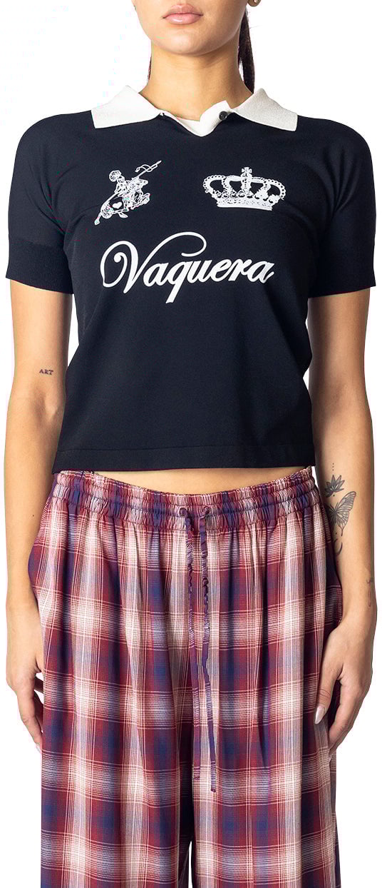 VAQUERA POLO WITH SHORT SLEEVES KNIT BLACK Zwart