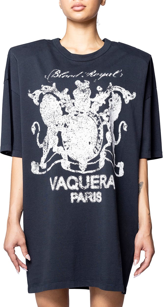 VAQUERA SHOULDER PAD TALL TEE KNIT BLACK Zwart