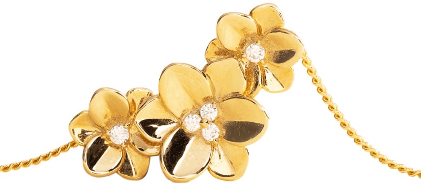 Vedder & Vedder Vedder & Vedder Collier Three Blossoms Zilver met Geelgouden Plating en Zirkonia 45cm Goud