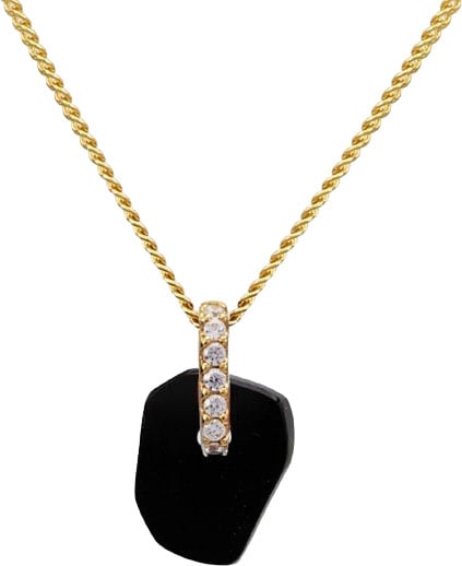 Vedder & Vedder Vedder & Vedder Collier The Power of Gemstone Zilver met Geelgouden Plating en Zirkonia en Onyx 45cm Goud