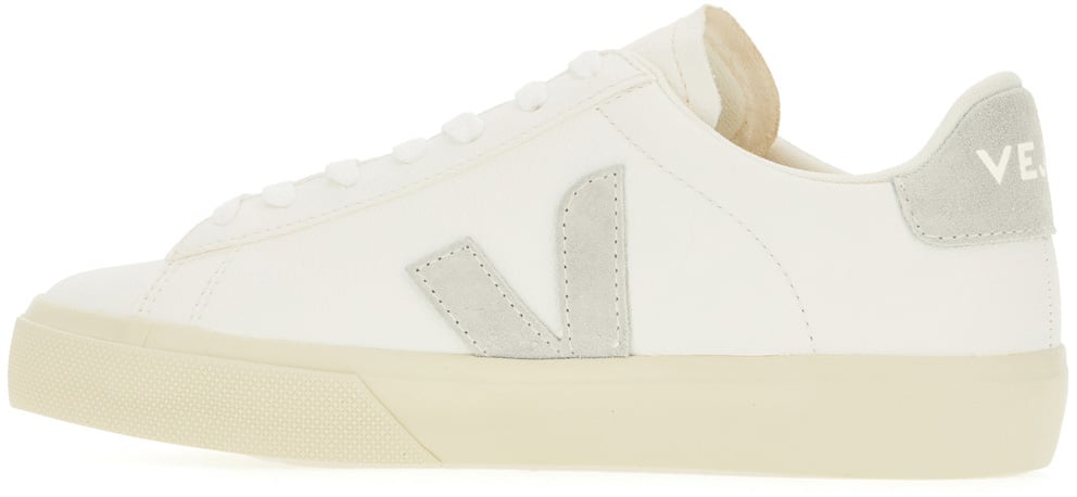 Veja White leather sneakers with light grey suede heel Wit