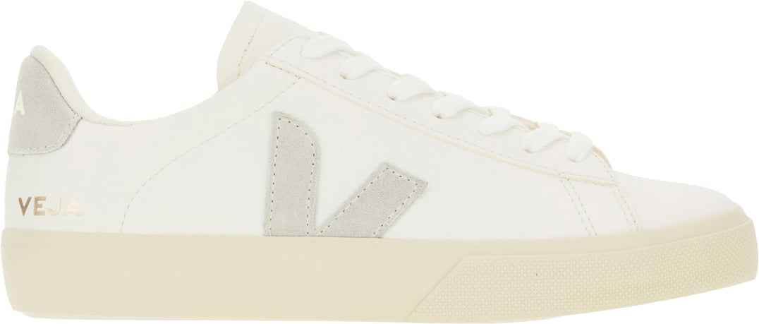 Veja White leather sneakers with light grey suede heel Wit