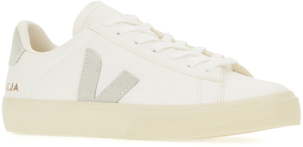 Veja White leather sneakers with light grey suede heel Wit