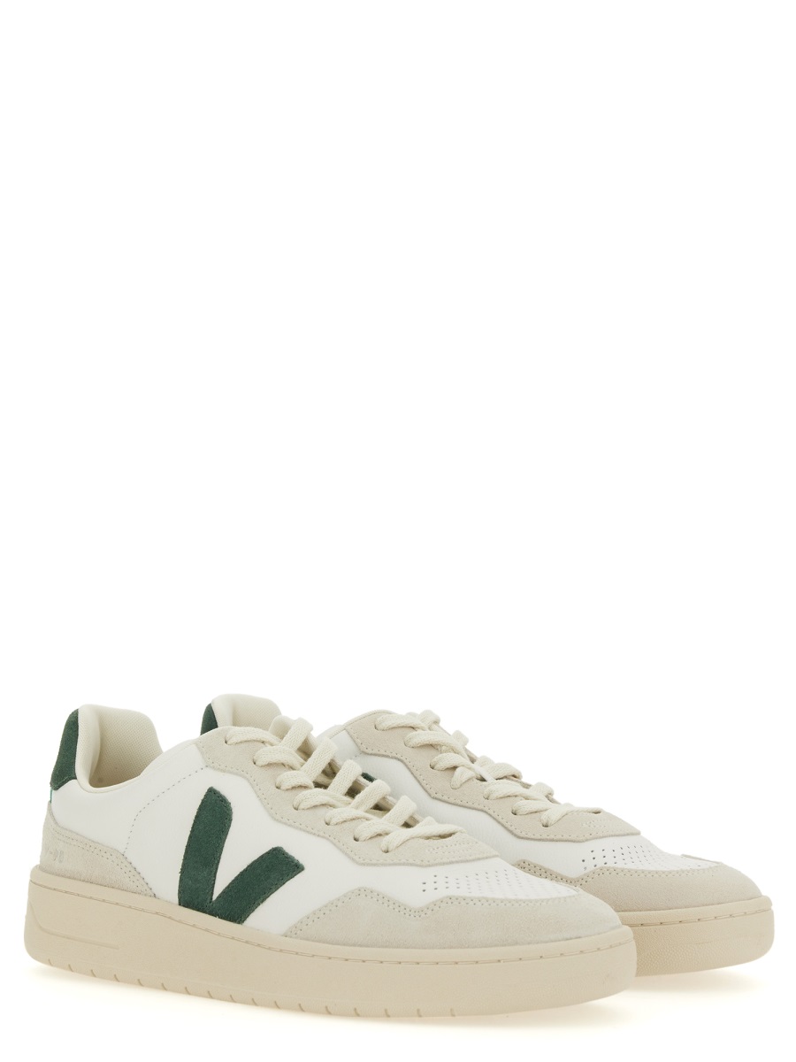 Veja White V-90 Suede Overlay Sneakers Neutraal