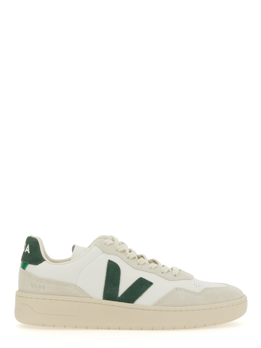 Veja White V-90 Suede Overlay Sneakers Neutraal