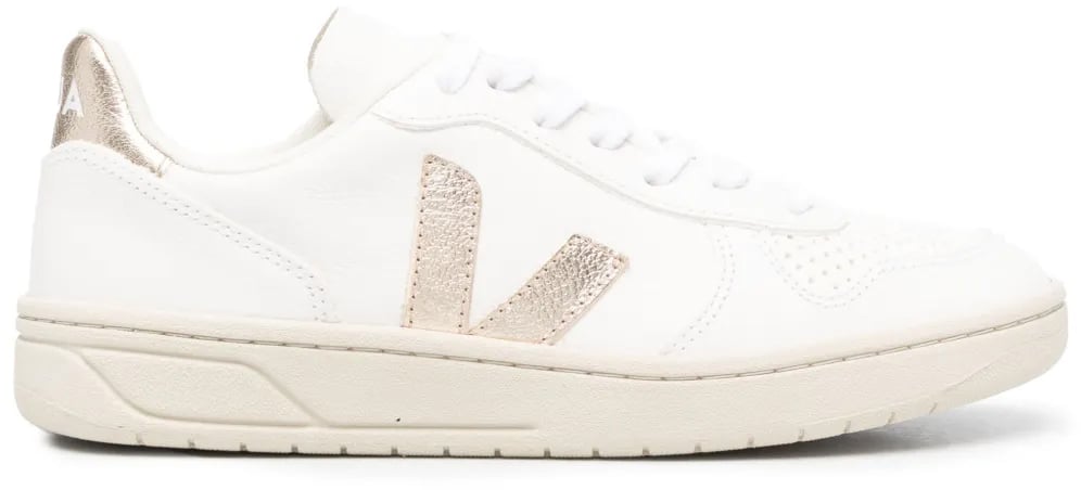 Veja V-10 Chromefree Leather Sneakers Wit