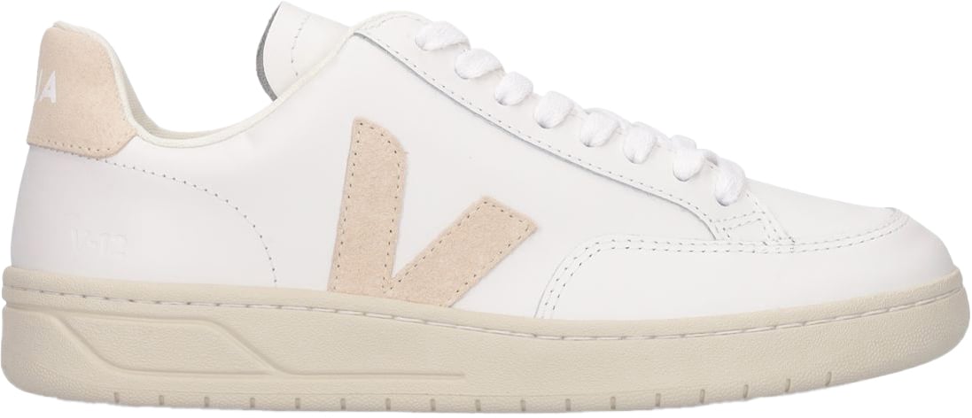 Veja White minimalist sneakers with elegant beige details Wit