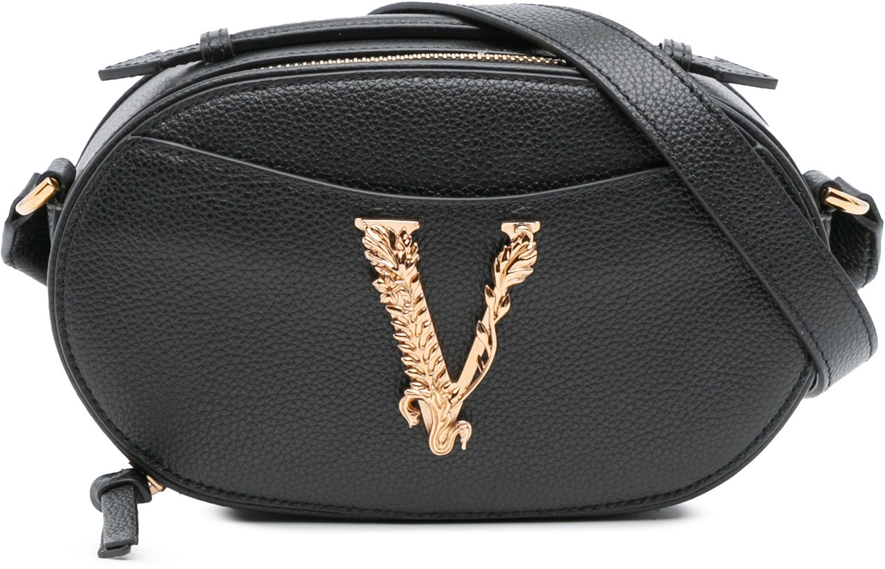 Versace Grainy Calfskin Virtus V Camera Bag Zwart