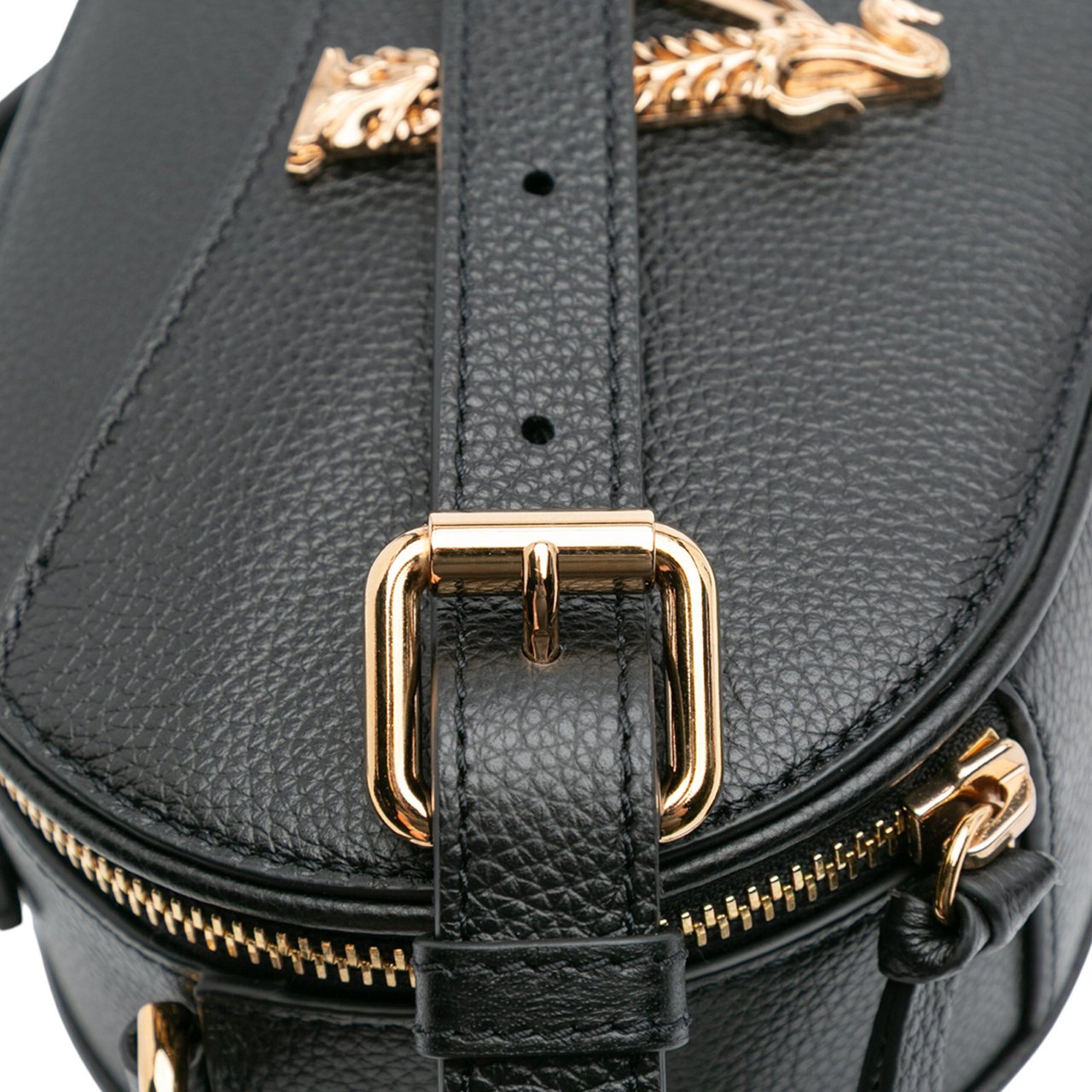 Versace Grainy Calfskin Virtus V Camera Bag Zwart