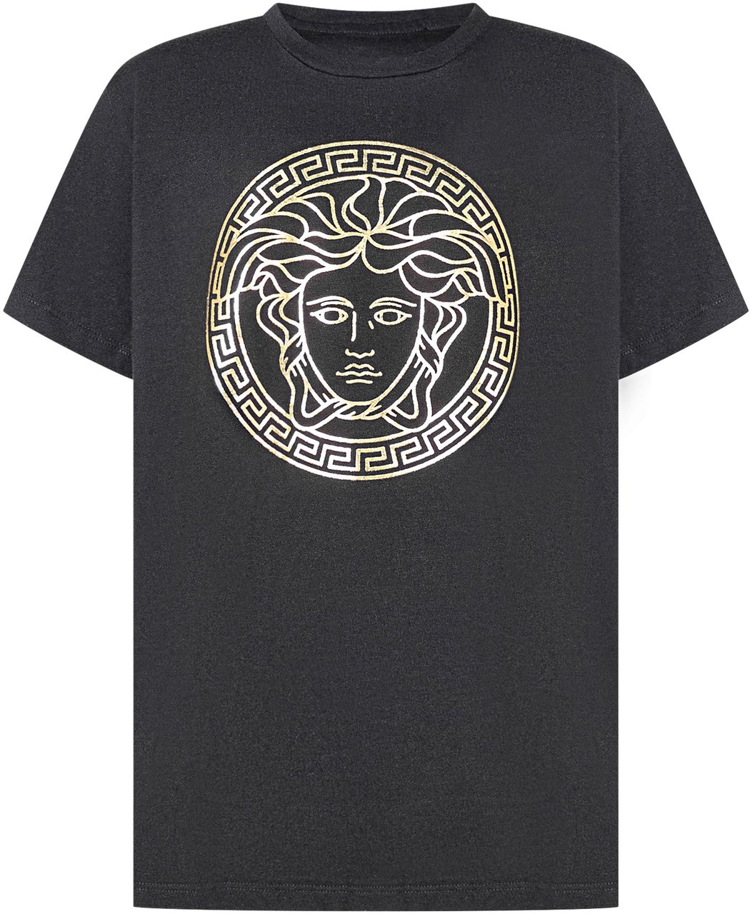 Versace Versace Kids T-Shirt Nera con Maxi Logo Medusa Oro Zwart