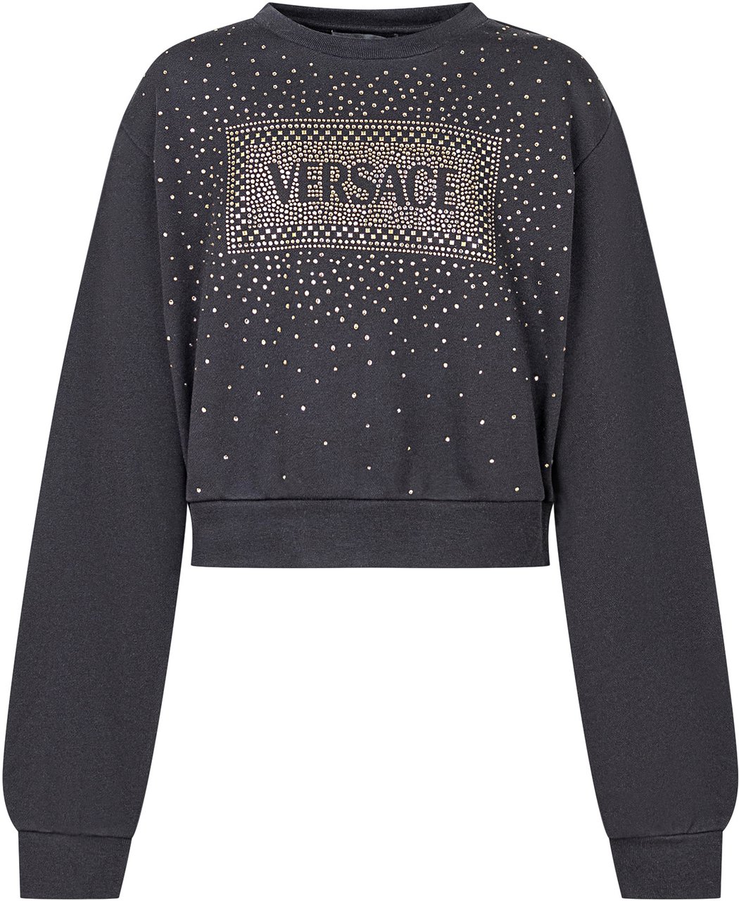 Versace Versace Kids Felpa Nera con Logo e Borchie Oro Zwart
