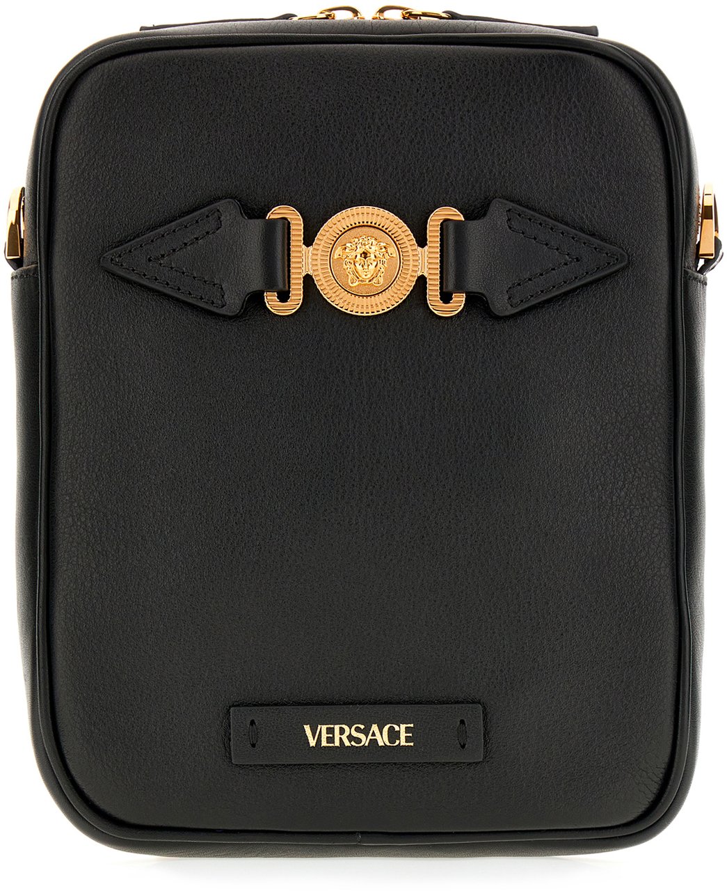 Versace Versace Black leather Medusa Biggie crossbody bag Zwart