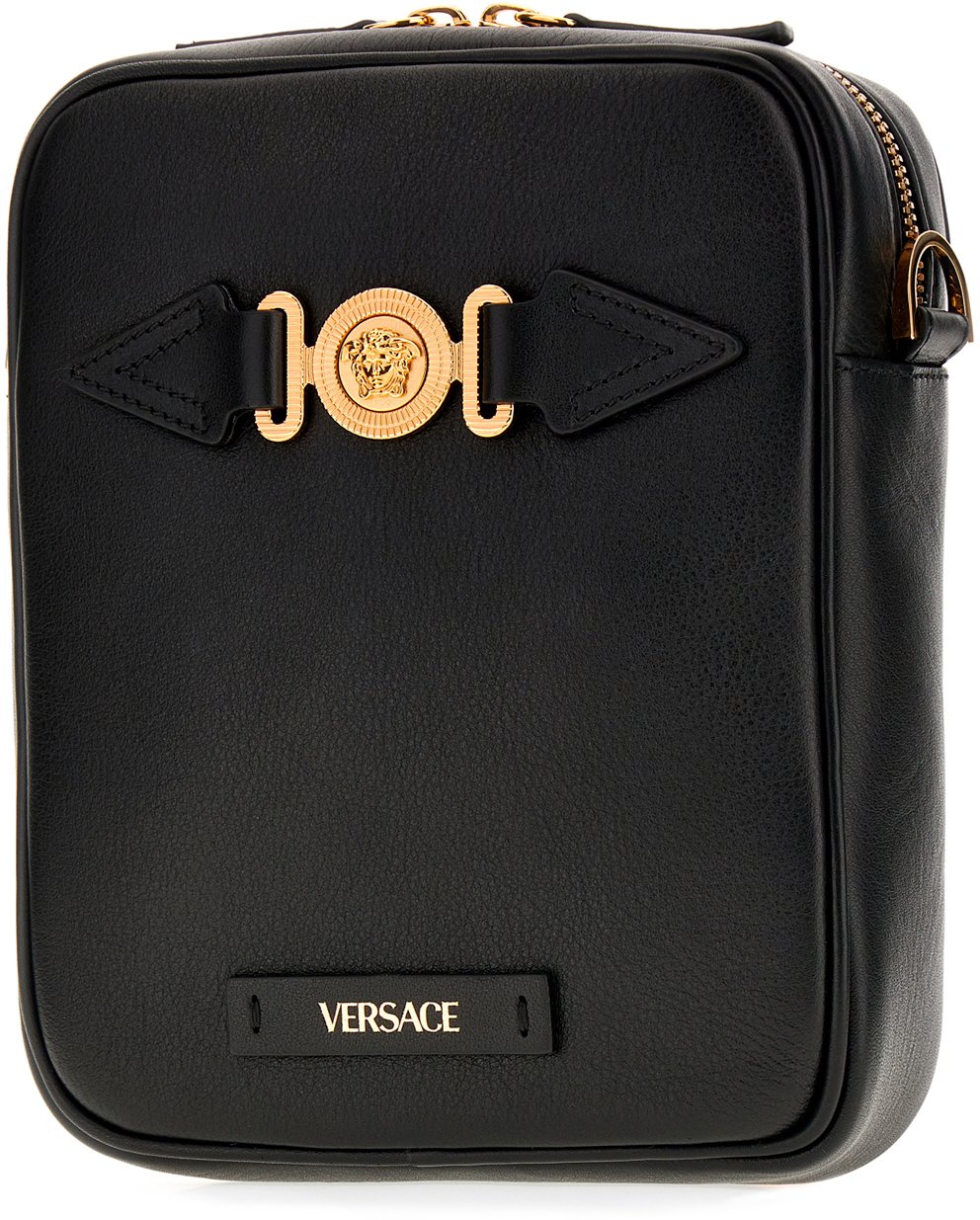 Versace Versace Black leather Medusa Biggie crossbody bag Zwart