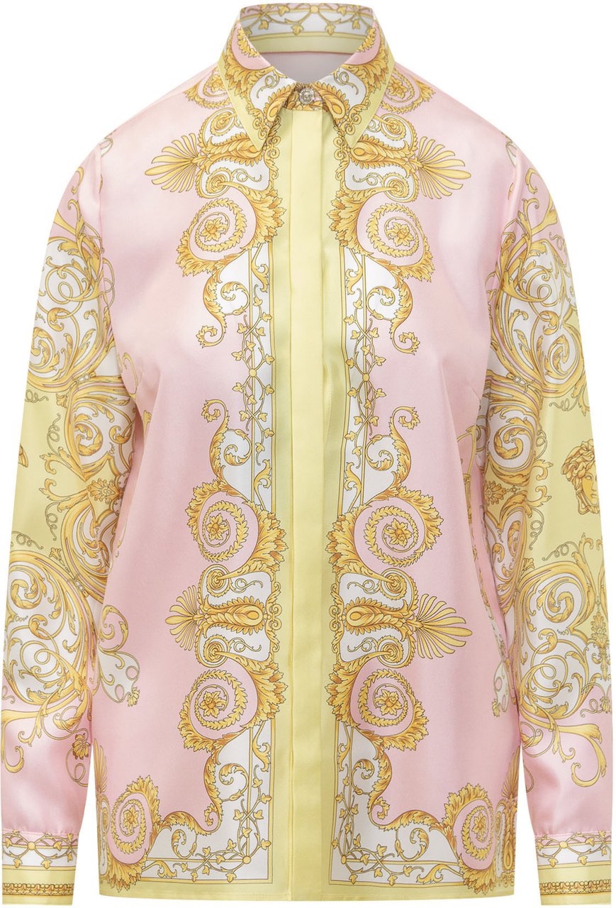Versace Camicia Formale Barocca In Tessuto Fluido Roze