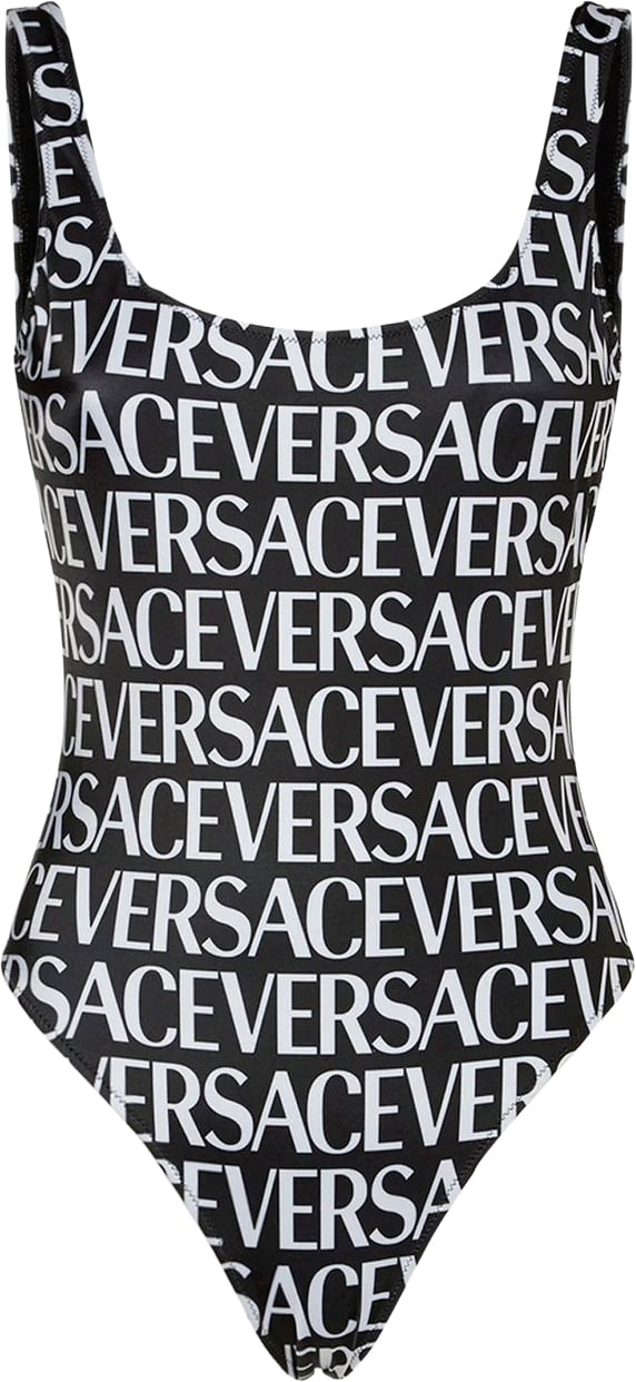 Versace All-Over Logo One-Piece Swimsuit Zwart