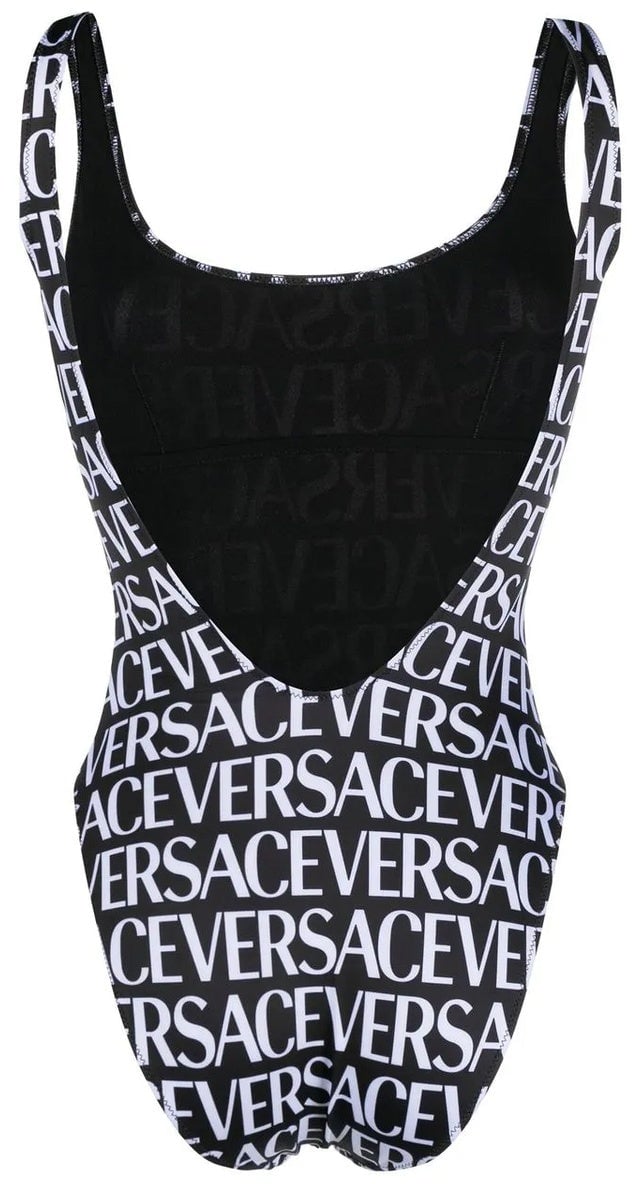 Versace All-Over Logo One-Piece Swimsuit Zwart