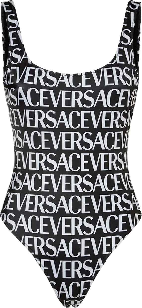 Versace All-Over Logo One-Piece Swimsuit Zwart
