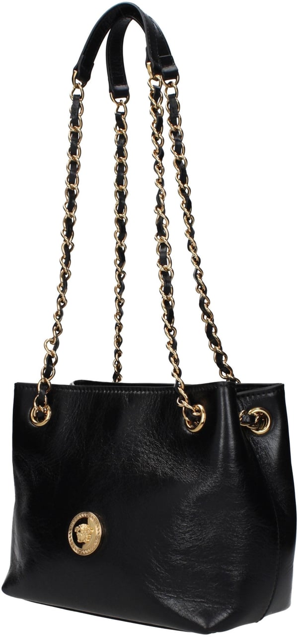 Versace Versace Black Leather Shoulder Bag Zwart