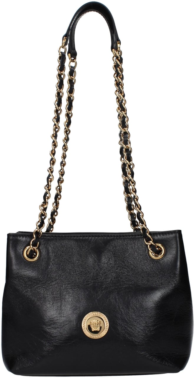 Versace Versace Black Leather Shoulder Bag Zwart