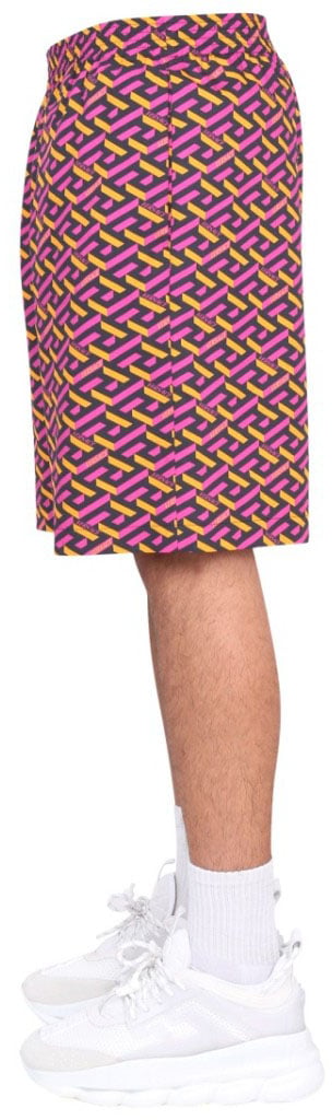 Versace Shorts With La Greca Print Maroon