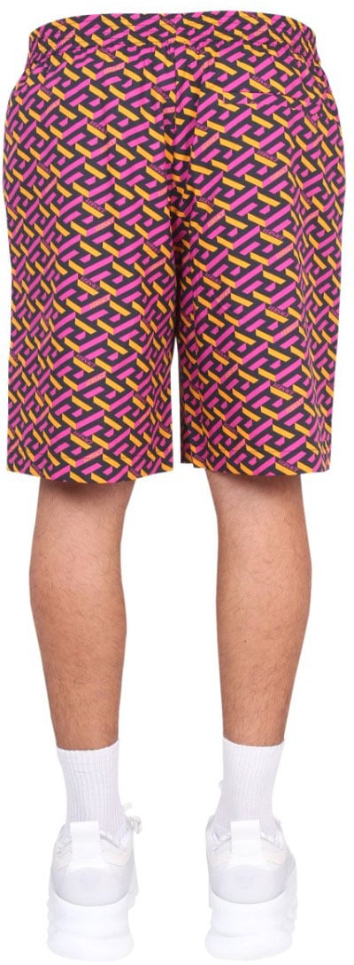 Versace Shorts With La Greca Print Maroon