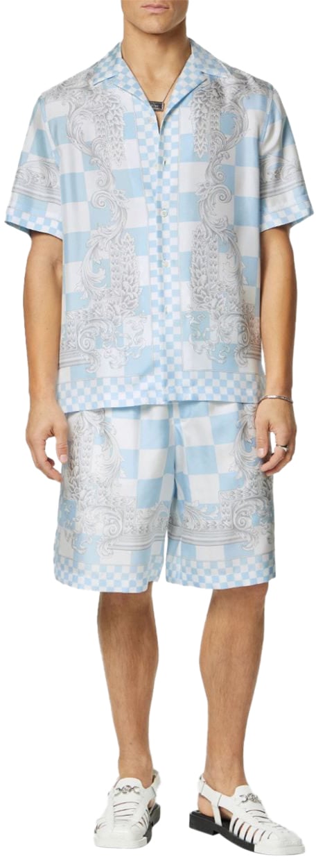 Versace Shorts Pastel Bluewhitesilver Blauw