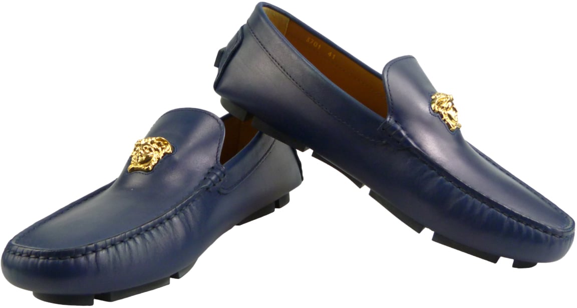 Versace Mocassino driver la medusa navy Blauw