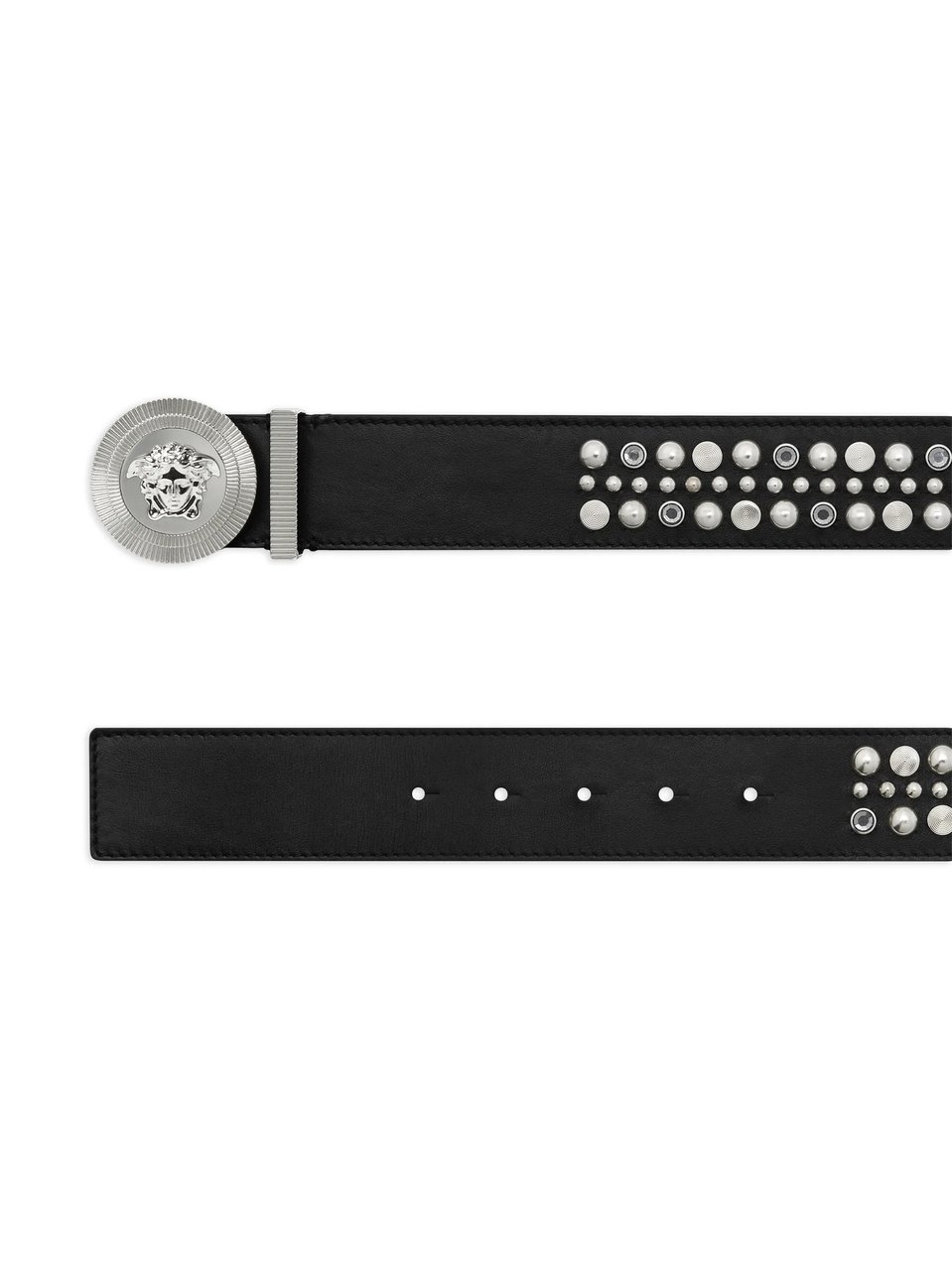 Versace Black Mix Borchie Studded Leather Belt Zwart