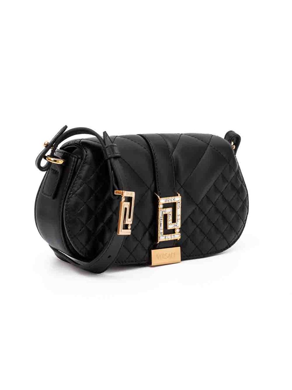 Versace Black Leather Quilted Shoulder Strap Bag Zwart