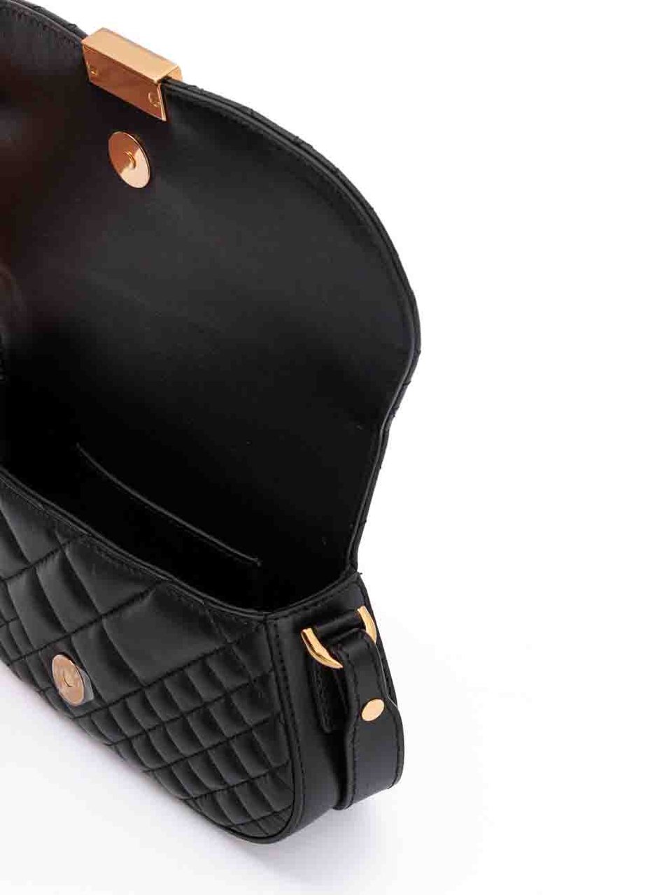 Versace Black Leather Quilted Shoulder Strap Bag Zwart