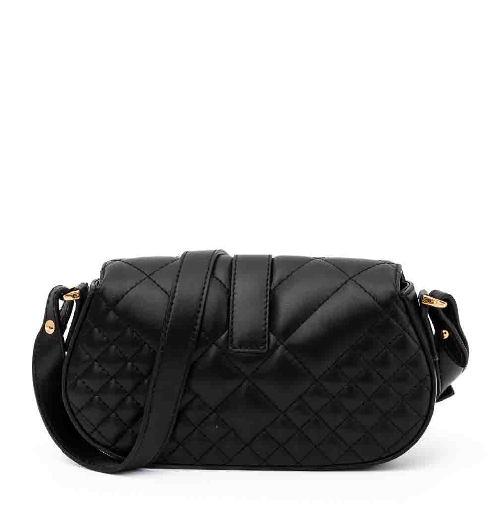 Versace Black Leather Quilted Shoulder Strap Bag Zwart