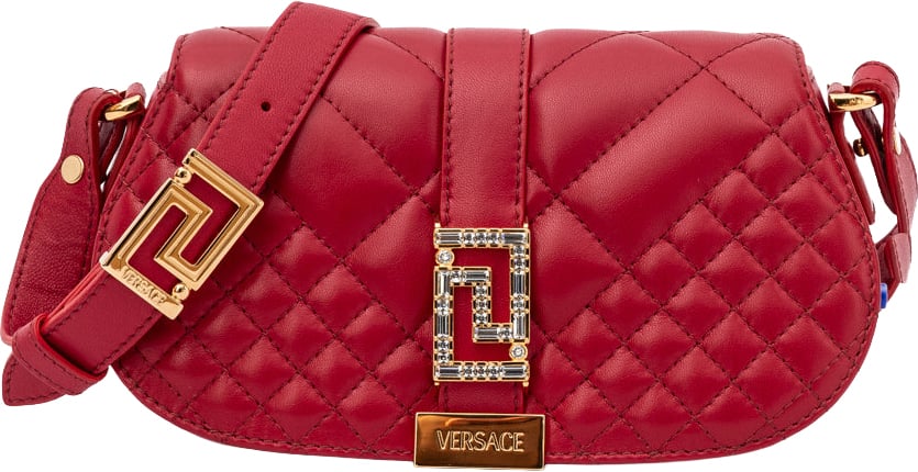 Versace Red Leather Quilted Shoulder Strap Bag Rood