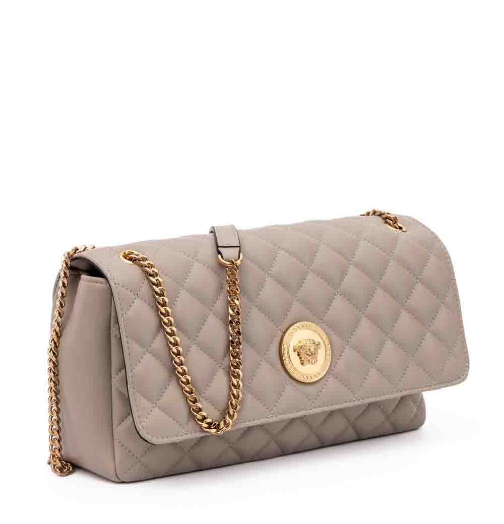 Versace Taupe Quilted Leather Shoulder Strap Bag Taupe