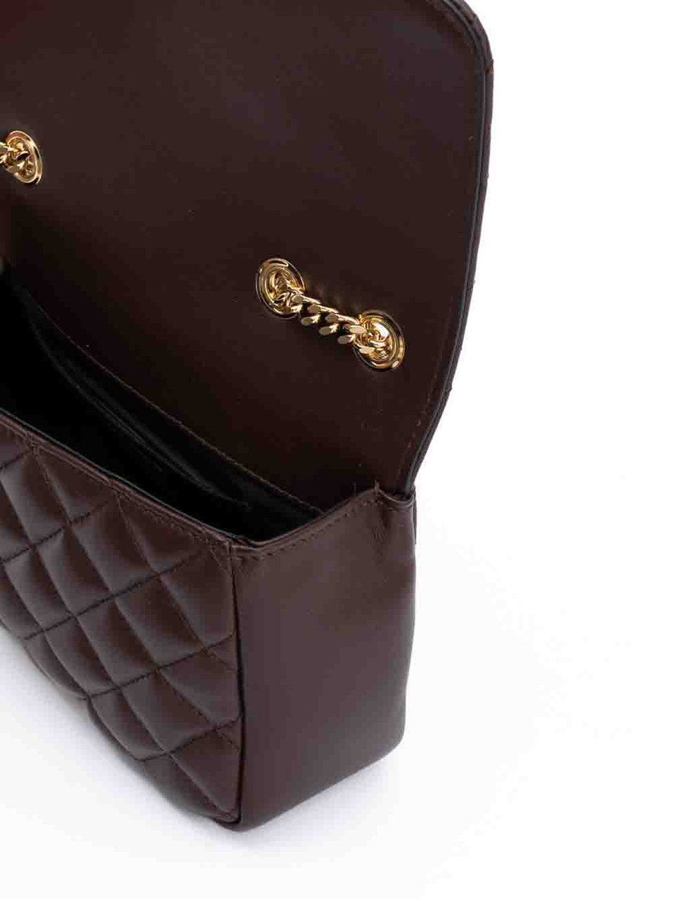 Versace Brown Quilted Leather Shoulder Strap Bag Bruin