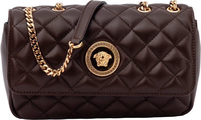 Versace Brown Quilted Leather Shoulder Strap Bag Bruin