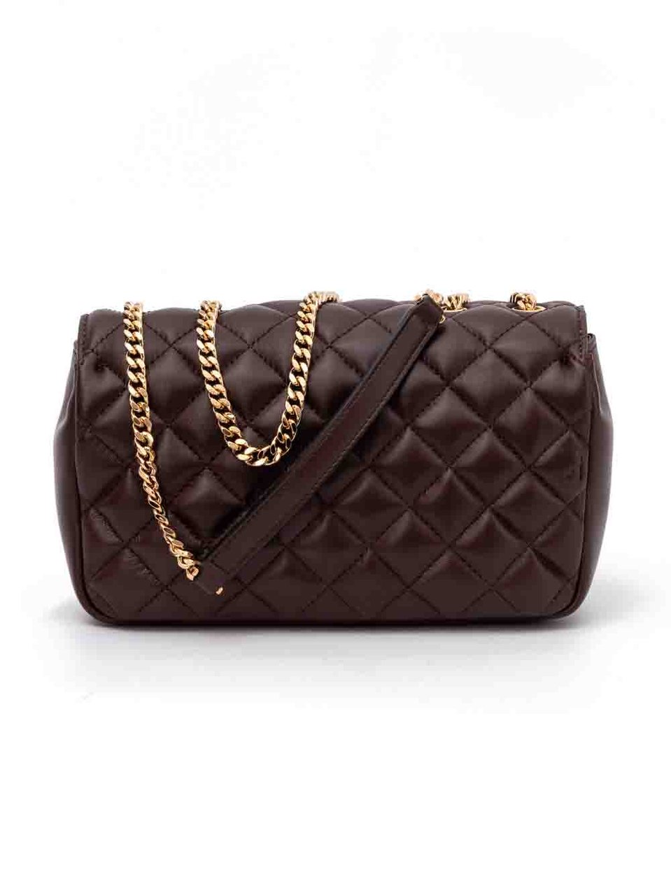 Versace Brown Quilted Leather Shoulder Strap Bag Bruin