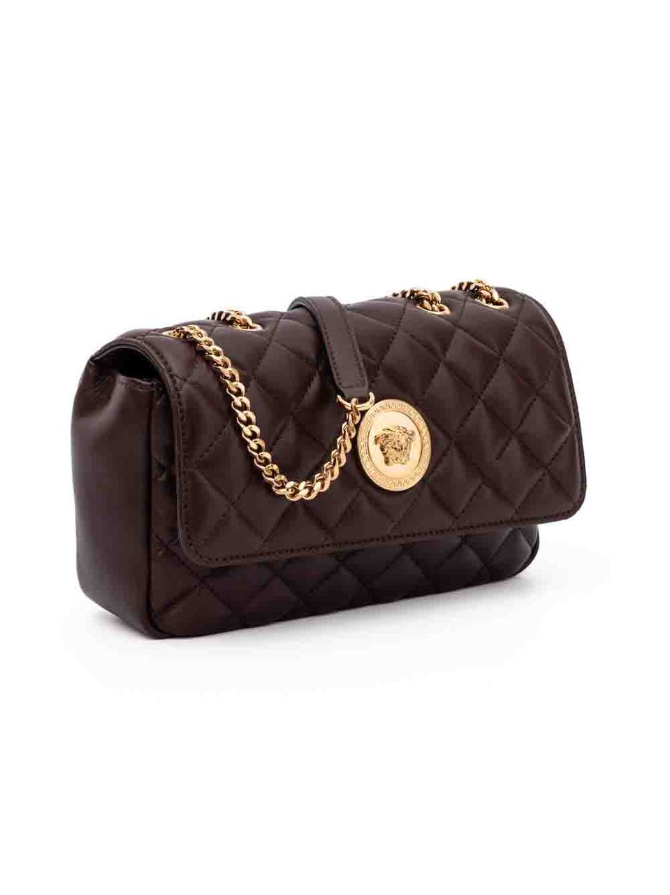 Versace Brown Quilted Leather Shoulder Strap Bag Bruin