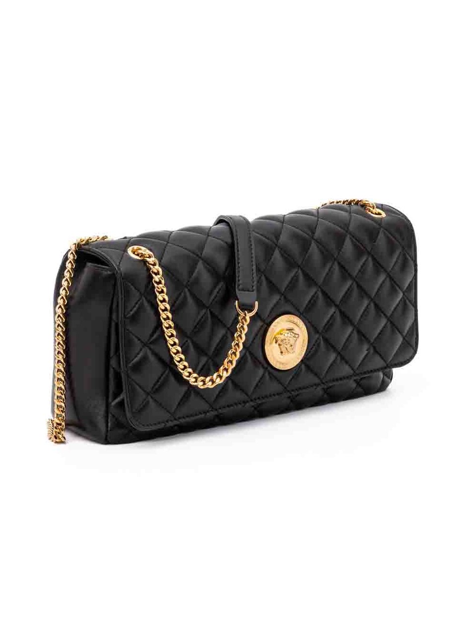 Versace Black Quilted Leather Shoulder Strap Bag Zwart