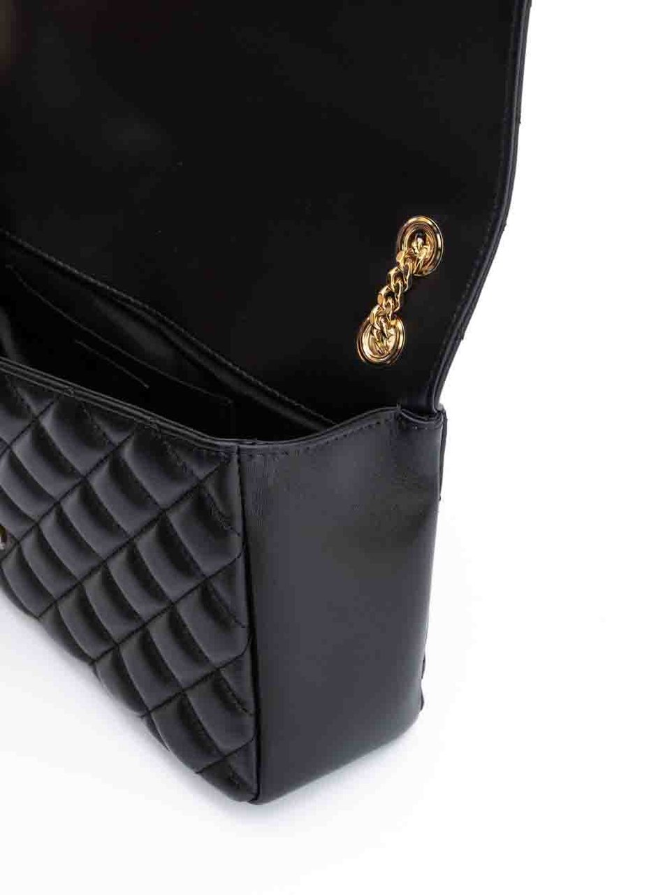 Versace Black Quilted Leather Shoulder Strap Bag Zwart