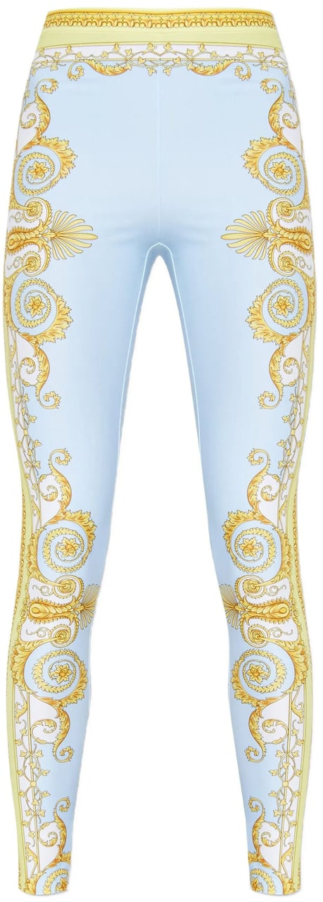Versace Light Blue Baroque Pattern Work-out Leggings Wit